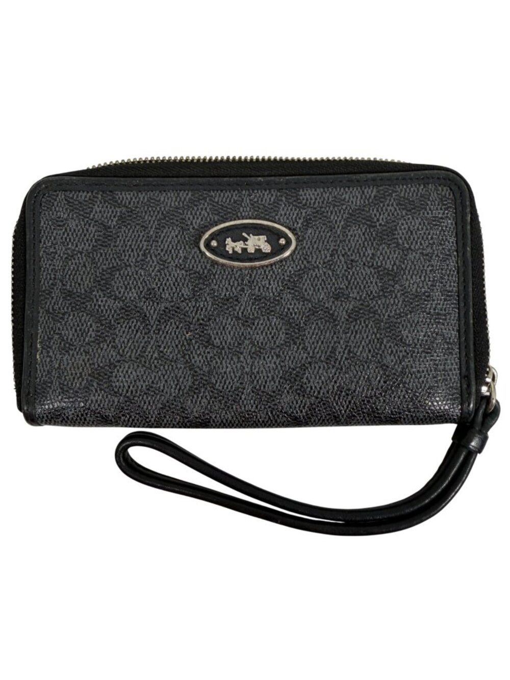 Coach Black Signature Coated Canvas Zip-Around Wristlet Wallet Card Slots